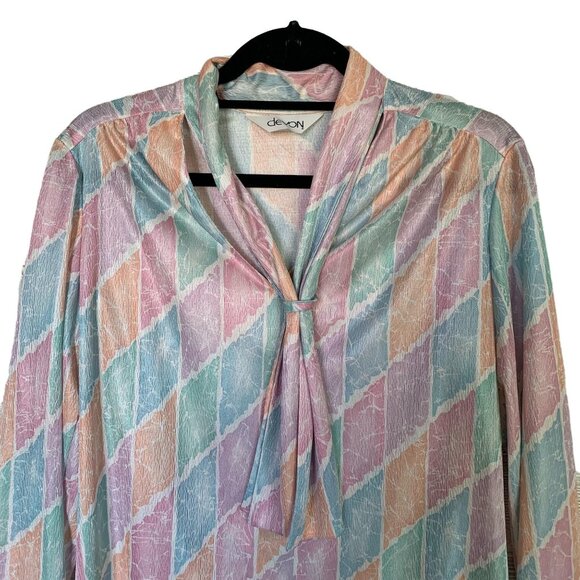 Vintage Devon Bubblegum Pastel Goth Tie Neck Blouse M - Picture 2 of 7